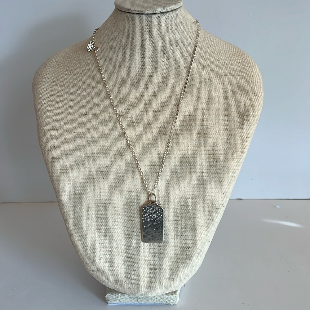 Silver Crystal Square Tag Necklace